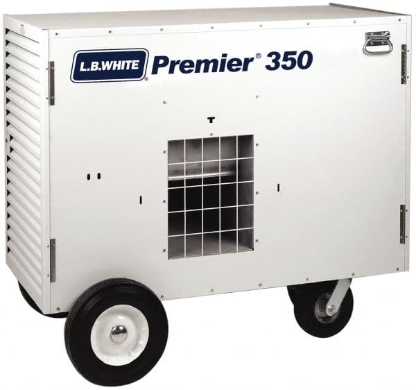 LB White - 350,000 BTU Rating, Two Stage Ductable Unit Heater - 9,000 Sq Ft Max Heating Area, 500 Gal Tank Capacity, Fuel with Propane - Exact Tooling