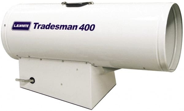 LB White - 250,000 to 400,000 BTU Rating, Propane Forced Air Heater with Thermostat - 9,000 Sq Ft Max Heating Area, 2 to 100 Lb Cylinders Capacity, Fuel with Propane - Exact Tooling