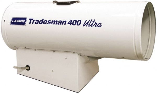 LB White - 250,000 to 400,000 BTU Rating, Propane Forced Air Heater with Thermostat - 9,000 Sq Ft Max Heating Area, 2 to 100 Lb Cylinders Capacity, Fuel with Propane - Exact Tooling