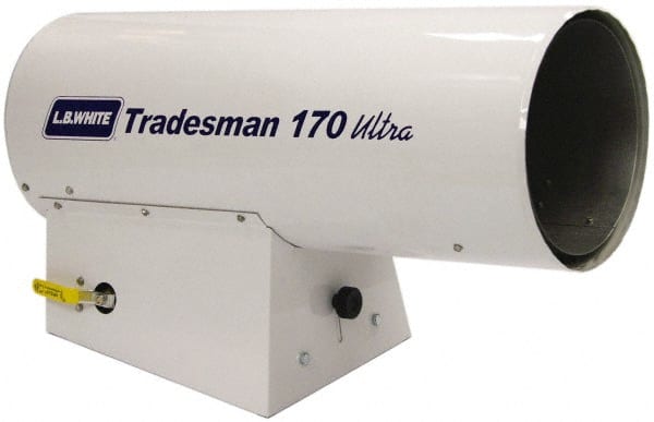 LB White - 125,000 to 170,000 BTU Rating, Propane Forced Air Heater with Thermostat - 4,000 Sq Ft Max Heating Area, 100 Lb Capacity, Fuel with Propane - Exact Tooling
