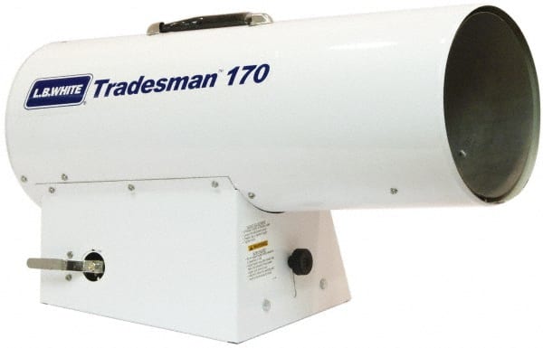 LB White - 125,000 to 170,000 BTU Rating, Propane Forced Air Heater with Thermostat - 4,000 Sq Ft Max Heating Area, 100 Lb Capacity, Fuel with Propane - Exact Tooling