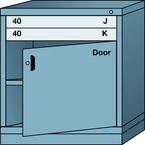 Bench-Standard Cabinet - 2 Drawers - Base Shelf - Adjustable Shelf - Lockable Swing Door - 30 x 28-1/4 x 33-1/4" - Multiple Drawer Access - Exact Tooling