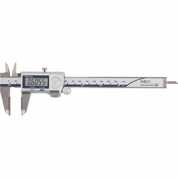 Mitutoyo - 0 to 6" Range 0.01mm Resolution, Electronic Caliper - Steel with 40mm Carbide-Tipped Jaws, 0.001" Accuracy - Exact Tooling