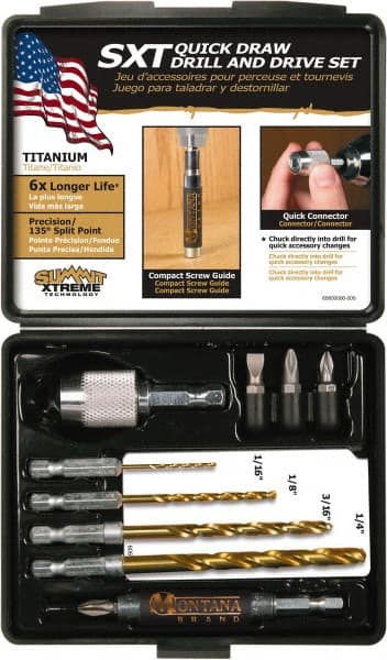Montana - 10 Piece, Quick Draw Drill & Drive Set - 0.05 to 1/4" Hex, 1/4" Drive - Exact Tooling