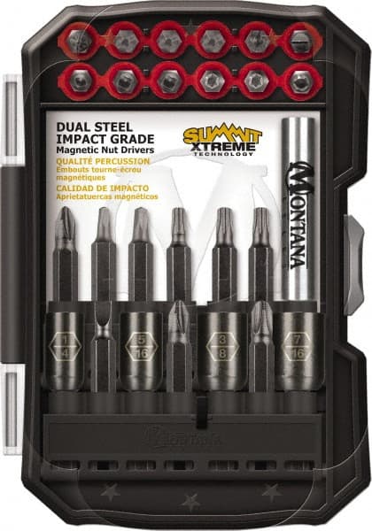 Montana - 26 Piece, Power Driving Set - 0.05 to 1/4" Hex, #1, #2, 1/4" Drive - Exact Tooling
