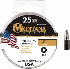 Montana - #2 Phillips Screwdriver Bit - 1/4" Hex Drive, 1" OAL - Exact Tooling