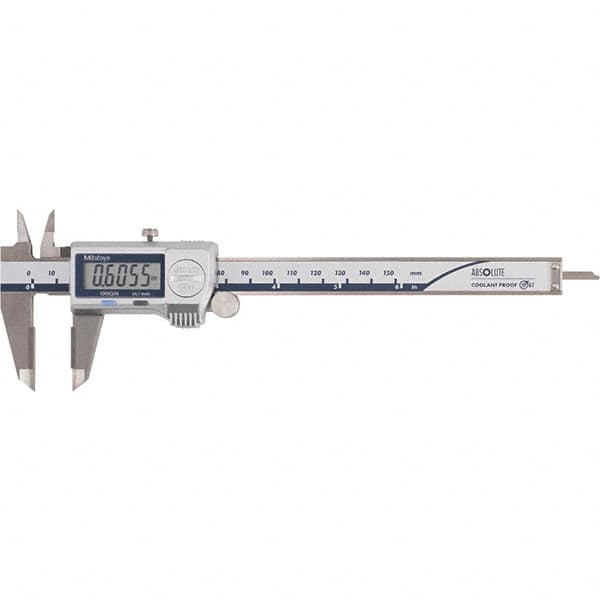 Mitutoyo - 0 to 6" Range 0.01mm Resolution, Electronic Caliper - Steel with 40mm Carbide-Tipped Jaws, 0.001" Accuracy - Exact Tooling