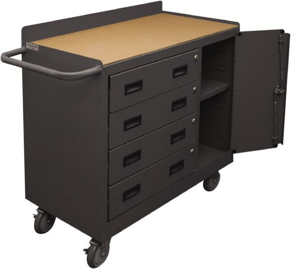 Durham - 1,200 Lb Capacity, 18" Wide x 36" Long x 39-3/4" High Mobile Cart - 1 Door, 4 Drawer, 1 Shelf, Steel, 2 Rigid/2 Swivel Casters - Exact Tooling