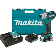 Makita - 12 Volt, 1/4" Drive, 100 Ft/Lb Torque, Cordless Impact Driver - Pistol Grip Handle, 3000 RPM, 2 Lithium-Ion Batteries Included - Exact Tooling