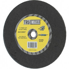 Tru-Maxx - 3" 36 Grit Aluminum Oxide Cutoff Wheel - 1/16" Thick, 1/4" Arbor, Use with Die Grinders - Exact Tooling