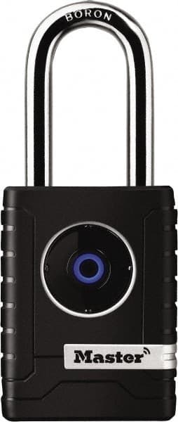 Master Lock - 2" Shackle Clearance, Blue Tooth Padlock - 11/32" Shackle Diam, Die Cast Body with Boron-Carbide Shackle - Exact Tooling