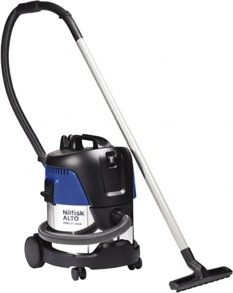 Nilfisk - 5 Gal Stainless Steel Tank, Electric Powered Wet/Dry Vacuum - 1.34 Peak hp, 120 Volt, 8.3 Amps, 11-1/2' Hose Fitting, Washable Wet/Dry, Accessories Included - Exact Tooling