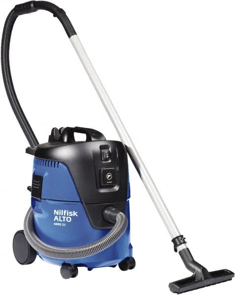 Nilfisk - 5 Gal Plastic Tank, Electric Powered Wet/Dry Vacuum - 1.34 Peak hp, 120 Volt, 8.3 Amps, 11-1/2' Hose Fitting, Washable Wet/Dry, Accessories Included - Exact Tooling