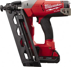 Milwaukee Tool - Cordless Finish Nailer Kit - 16 Gauge Nail Diam, 1-1/4 to 2-1/2" Long Nail, Lithium-Ion Batteries Included - Exact Tooling