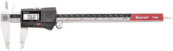 Starrett - 0 to 200mm Range, 0.01mm Resolution, Electronic Caliper - Stainless Steel with 1-1/2" Stainless Steel Jaws, 0.02mm Accuracy - Exact Tooling