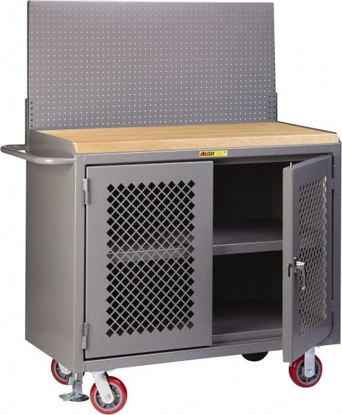 Little Giant - Mobile Bench Cabinet with Pegboard Panel - Steel, Fixed Leg, Gray, 53-1/2" Long x 24" Deep x 43" High - Exact Tooling