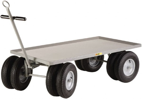 Little Giant - 3,000 Lb Capacity Steel 8 Wheeler Wagon Truck - Steel Deck, 30" OAW, 60" Platform Length x 18-1/4" Platform Height, Pneumatic Casters - Exact Tooling