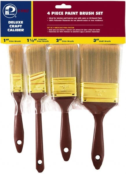 Premier Paint Roller - 1, 1-1/2, 2 & 3" Flat Polyester General Purpose Paint Brush Set - 2, 2-1/4, 2-3/4 & 2-7/8" Bristle Length, 4, 5, 6 & 6-1/2" Plastic Beavertail Handle - Exact Tooling