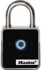 Master Lock - 7/8" Shackle Clearance, Blue Tooth Padlock - 9/32" Shackle Diam, Die Cast Body with Boron-Carbide Shackle - Exact Tooling