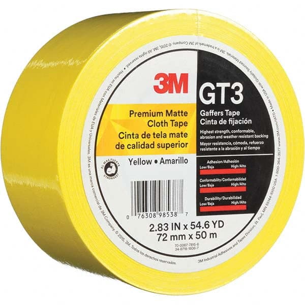 3M - 50m x 72mm x 11 mil Yellow Cotton Cloth Gaffers Tape - Exact Tooling