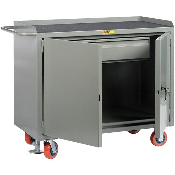 Little Giant - 3,600 Lb Capacity, 1 Drawer, 2 Door Mobile Service Bench - 41" Wide x 24" Deep x 43" High, Steel, Gray - Exact Tooling