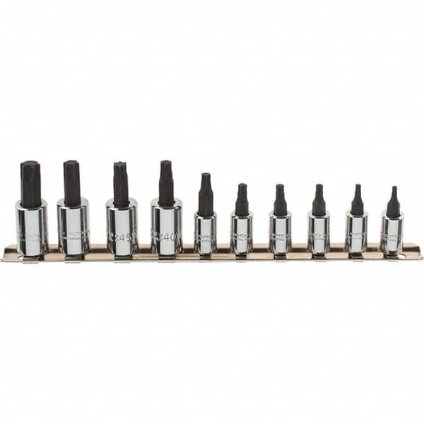 Proto - 10 Piece 1/4 & 3/8" Drive Torx Bit Socket Set - T10 to T55 Torx, Comes in Rail - Exact Tooling
