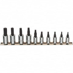 Proto - 10 Piece 1/4 & 3/8" Drive Torx Bit Socket Set - T10 to T55 Torx, Comes in Rail - Exact Tooling