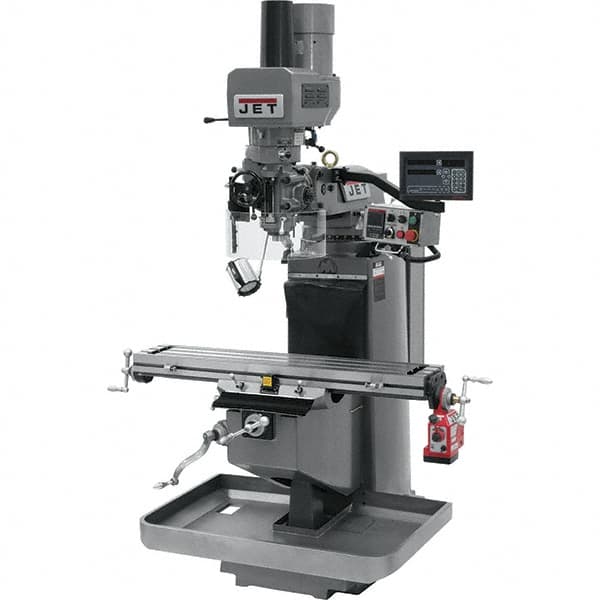Jet - 9" Table Width x 49" Table Length, Electronic Variable Speed Control, 3 Phase Knee Milling Machine - 3 hp - Exact Tooling