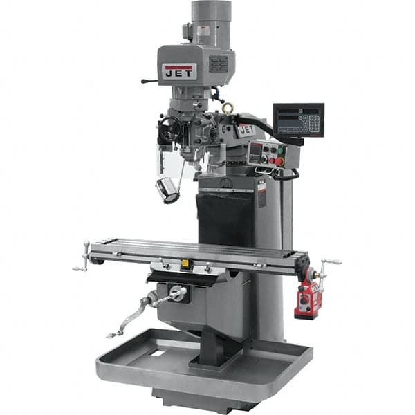 Jet - 9" Table Width x 49" Table Length, Electronic Variable Speed Control, 3 Phase Knee Milling Machine - 3 hp - Exact Tooling