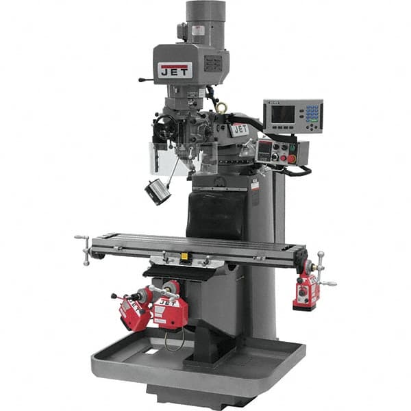 Jet - 9" Table Width x 49" Table Length, Electronic Variable Speed Control, 3 Phase Knee Milling Machine - 3 hp - Exact Tooling
