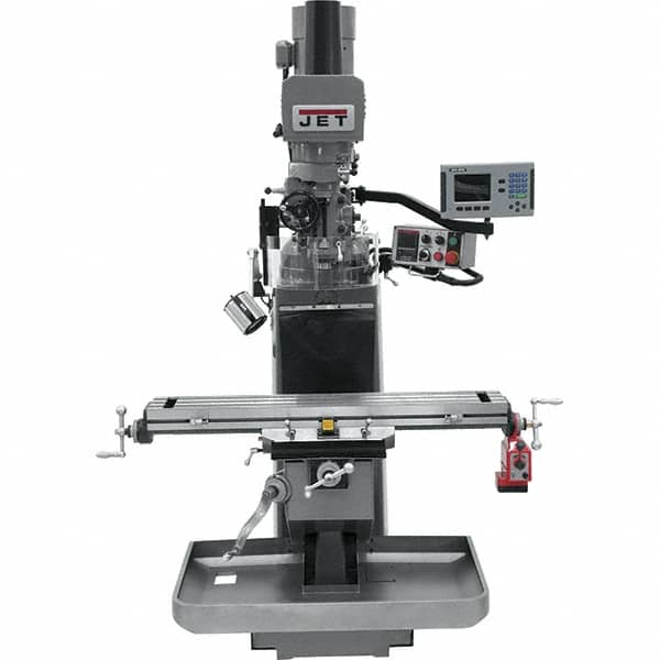 Jet - 9" Table Width x 49" Table Length, Electronic Variable Speed Control, 3 Phase Knee Milling Machine - 3 hp - Exact Tooling