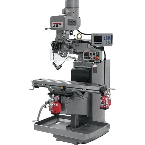 Jet - 10" Table Width x 50" Table Length, Electronic Variable Speed Control, 3 Phase Knee Milling Machine - 3 hp - Exact Tooling