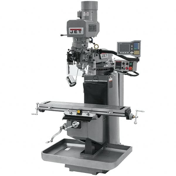 Jet - 9" Table Width x 49" Table Length, Electronic Variable Speed Control, 3 Phase Knee Milling Machine - 3 hp - Exact Tooling