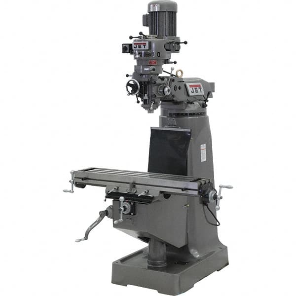 Jet - 9" Table Width x 42" Table Length, Step Pulley Control, 3 Phase Knee Milling Machine - 2 hp - Exact Tooling
