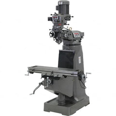 Jet - 9" Table Width x 42" Table Length, Step Pulley Control, 3 Phase Knee Milling Machine - 2 hp - Exact Tooling