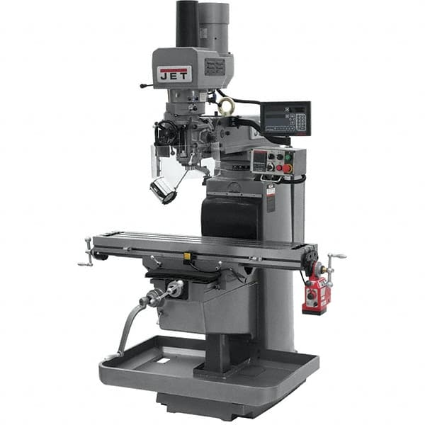 Jet - 10" Table Width x 50" Table Length, Electronic Variable Speed Control, 3 Phase Knee Milling Machine - 3 hp - Exact Tooling
