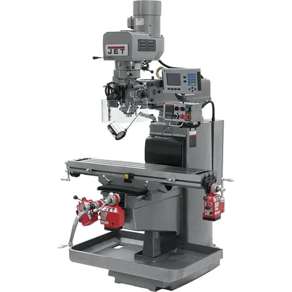 Jet - 10" Table Width x 50" Table Length, Electronic Variable Speed Control, 3 Phase Knee Milling Machine - 3 hp - Exact Tooling