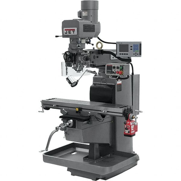 Jet - 10" Table Width x 50" Table Length, Electronic Variable Speed Control, 3 Phase Knee Milling Machine - 3 hp - Exact Tooling