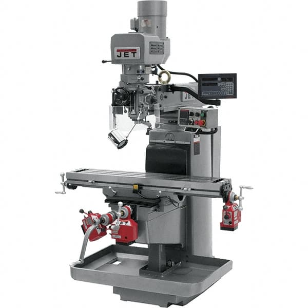 Jet - 10" Table Width x 50" Table Length, Electronic Variable Speed Control, 3 Phase Knee Milling Machine - 3 hp - Exact Tooling