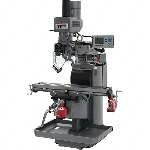 Jet - 10" Table Width x 50" Table Length, Electronic Variable Speed Control, 3 Phase Knee Milling Machine - 3 hp - Exact Tooling