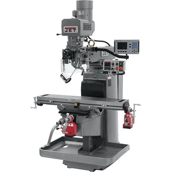 Jet - 10" Table Width x 50" Table Length, Electronic Variable Speed Control, 3 Phase Knee Milling Machine - 3 hp - Exact Tooling