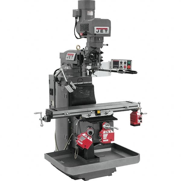 Jet - 9" Table Width x 49" Table Length, Electronic Variable Speed Control, 3 Phase Knee Milling Machine - 3 hp - Exact Tooling