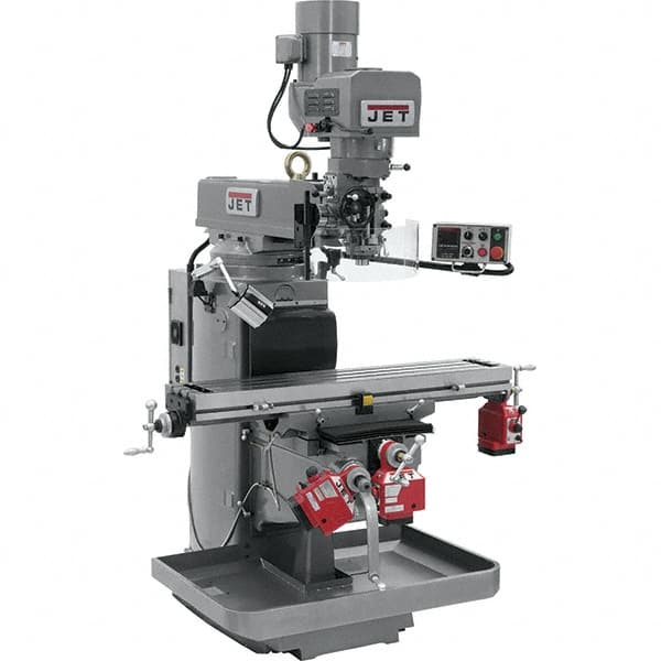 Jet - 10" Table Width x 50" Table Length, Electronic Variable Speed Control, 3 Phase Knee Milling Machine - 3 hp - Exact Tooling