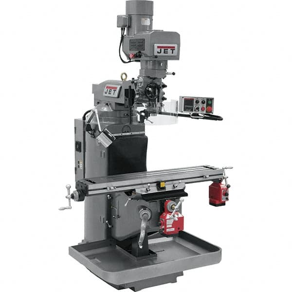 Jet - 9" Table Width x 49" Table Length, Electronic Variable Speed Control, 3 Phase Knee Milling Machine - 3 hp - Exact Tooling