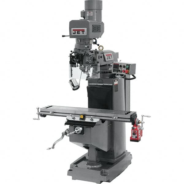 Jet - 9" Table Width x 49" Table Length, Electronic Variable Speed Control, 3 Phase Knee Milling Machine - 3 hp - Exact Tooling