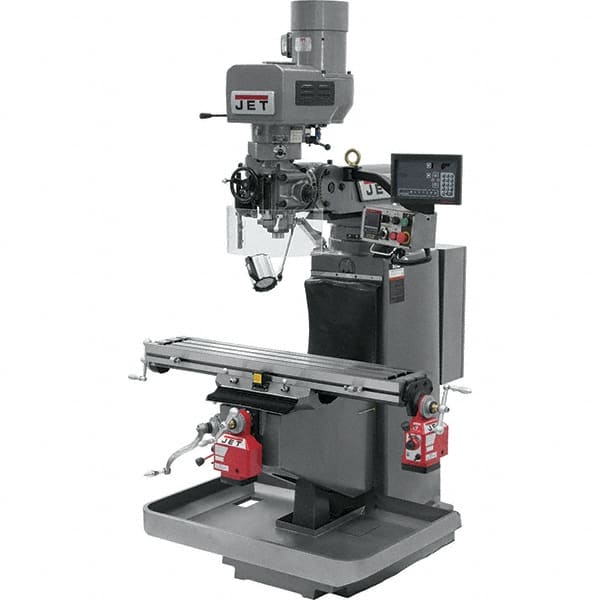 Jet - 9" Table Width x 49" Table Length, Electronic Variable Speed Control, 3 Phase Knee Milling Machine - 3 hp - Exact Tooling