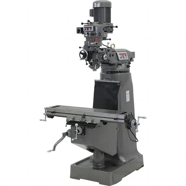 Jet - 9" Table Width x 42" Table Length, Step Pulley Control, 1 Phase Knee Milling Machine - 2 hp - Exact Tooling