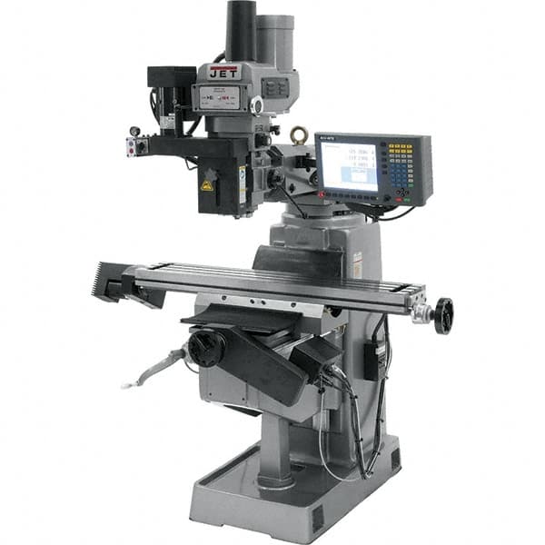 Jet - 9" Table Width x 49" Table Length, Electronic Variable Speed Control, 3 Phase Knee Milling Machine - R8 Spindle Taper, 3 hp - Exact Tooling