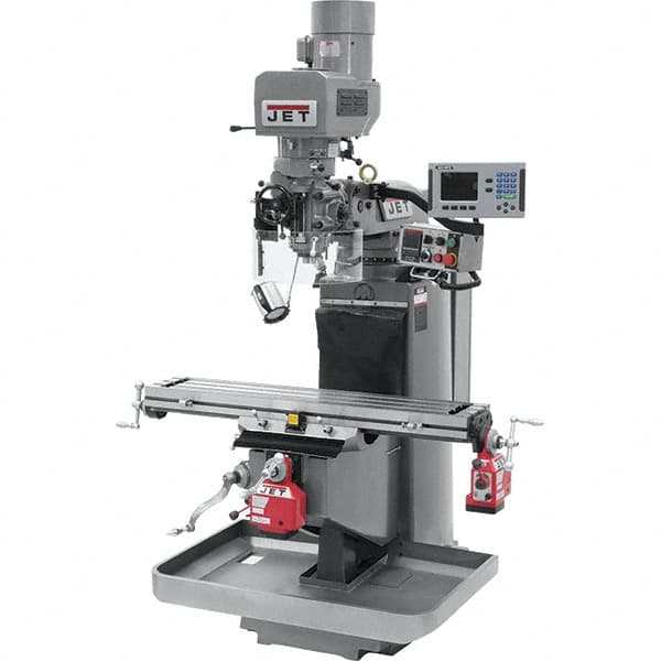 Jet - 9" Table Width x 49" Table Length, Electronic Variable Speed Control, 3 Phase Knee Milling Machine - 3 hp - Exact Tooling
