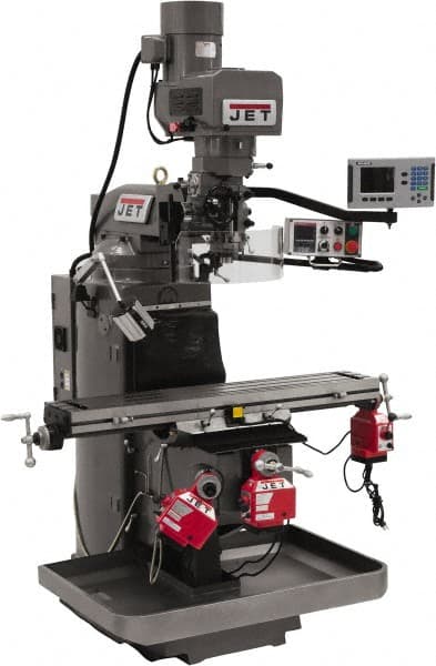 Jet - 9" Table Width x 49" Table Length, Electronic Variable Speed Control, 3 Phase Knee Milling Machine - 3 hp - Exact Tooling